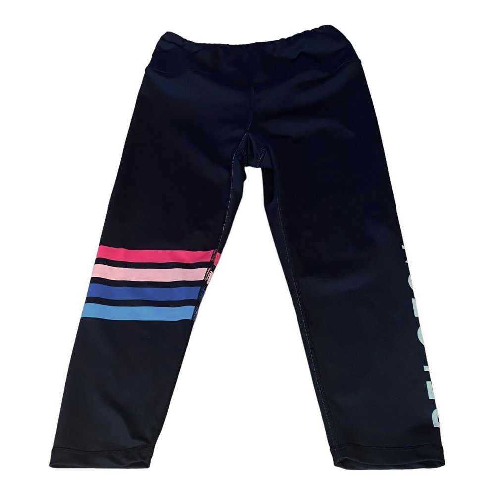 Peloton X Kali Retro Crop Leggings Medium Black w Stripes USA - Picture 12 of 16